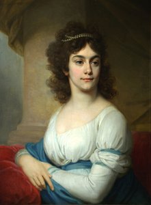 Retrato de uma mulher desconhecida em vestido branco com fita azul, final da década de 1790 de Vladimir Lukich Borovikovsky