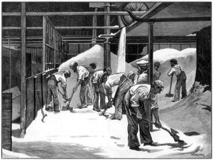 Produção de açúcar na refinaria Counterslip, Bristol, 1873. de WB Murray