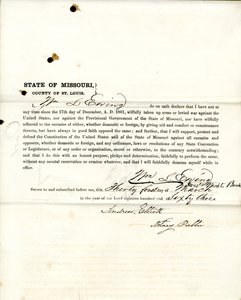 Juramento de lealdade de Wm. L. Ewing do Missouri, Condado de St. Louis de W.L. Ewing
