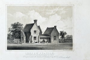 Estação de Lenton, Caminho de ferro de Nottingham e Mansfield, c.1848 (litografia tingida sobre papel)