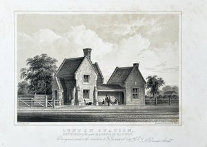 Estação de Lenton, caminho de ferro de Nottingham e Mansfield, c1848 (litografia tingida sobre papel)