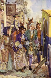 "Sua Senhoria conduziu as senhoras para dentro do veículo" (cor litho) de W.R.S. (after) Stott