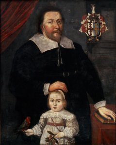 Sir Edward Lawrence com o seu filho e um papagaio de W. (attr. to) Flesshier