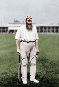 Dr. WG Grace, jogador de críquete inglês, jogando no London County Cricket Club, c1899