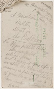Postal para o editor do Liverpool Weekly Courier, 14 de agosto de 1918 (lápis em cartão postal) de W. Dawson