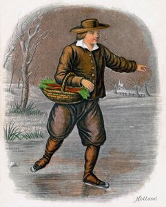 Homem holandês patinando com uma cesta de vegetais, 1809.
