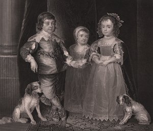 Charles, James e Henrietta, filhos de Charles I da Inglaterra, gravura da Galeria Real de Payne Dresden, de Albert Henry Payne, H Payne Dresden e Leipzig Publisher, cerca de 1840 de John Ward Dunsmore