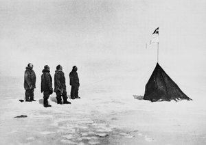 Roald Amundsen, Helmer Hanssen, Sverre Hassel e Oscar Wisting em frente à tenda erguida no Pólo Sul, 16 de dezembro de John Ward Dunsmore