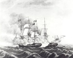 Constituição do USS e HMS Guerriere (litho) de John Ward Dunsmore