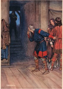 Polonius testa a sanidade de Hamlet enquanto o Rei e a Rainha observam, de &39;Hamlet&39; de William Shakespeare, edição publicada por Hodder und Stoughton em 1915