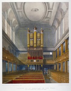 Interior, olhando para o oeste, Igreja de St Dunstan no oeste, Fleet Street, Cidade de Londres, 1829 de W Ganci