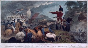General Graham derrotando os franceses na batalha de Barrosa, gravada por J. Edwards, publicada por Almanack Stationers, 1812 de W. Hal Brooke
