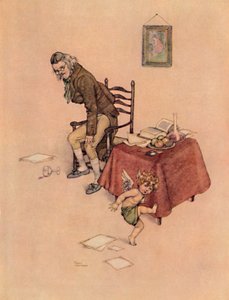 Ele pulou do velho colo do homem e dançou em torno dele no chão, c1930 de William Heath Robinson