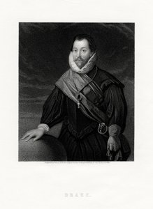 Sir Francis Drake, corsário inglês, navegador, pioneiro naval, político, século XIX de W. Holl