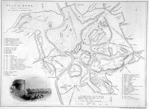 Roma, Itália: Mapa Comparativo de Sites Antigos e Modernos, c.1850 (gravura) de W Hughes