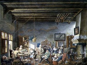 A Dutch Tavern Interior (depois de uma pintura de Johannes Petrus van Horstock) (1745-1825) 1824 (aguarela sobre papel) de W. Jansens