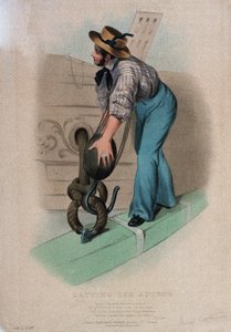 Envolver a âncora (levantar a âncora e passar o anel de cortiça). Litografia a cores de W. Kohler