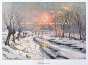 Eclipse anular do sol, ilustração de &39;L&39;Univers et l&39;Humanite&39; por H. Kraemer de W. Kranz