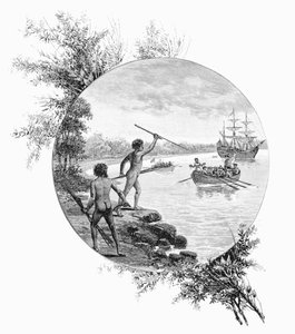 Nativos que se opõem ao desembarque do capitão Cooks, Austrália, 1770 1886.