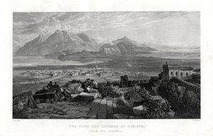A cidade e o istmo de Corinto da Acrópole, Grécia, 1887