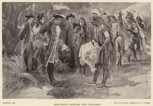 Entrevista de Oglethorpe com Tomo-chichi (litho) de W. P. Snyder