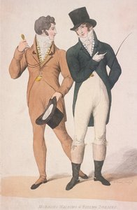 Vestidos de passeio e equitação matinal, c1810