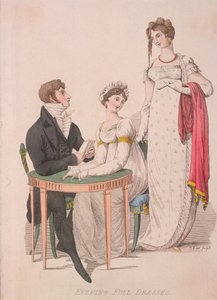 Duas mulheres e um homem de vestido de noite completo, c1810