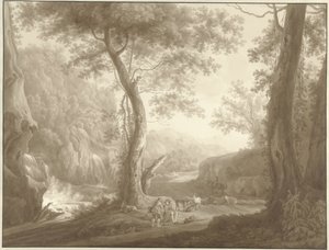 Paisagem de montanha com goatherd e traveller de W. Regnu (possibly)