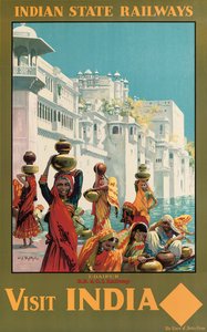 Visit India, Udaipur &39;, um cartaz publicitário para Indian State Railways (litografia colorida) de W. S. Bylityllis
