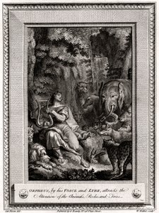 Orfeu, por sua voz e lira, atrai a atenção dos animais, rochas e árvores, 1774.