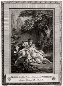 Procris Morto por uma flecha que Cefalus disparou através do matagal, 1775 de W. Walker