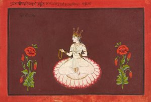 Saraswati, fólio de uma série Goddess, c.1680-1700 (aquarela opaca e ouro sobre papel) de Wajid (attr.to)