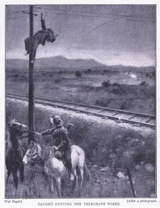 Pego cortando os fios, ilustração de After Pretoria: The Guerilla War, 1902 de Wal Paget