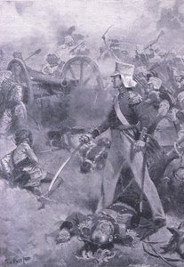 Chilianwala, 13 de janeiro de 1849: O corpo de Pennycuick guardado por seu filho, ilustração das Batalhas Britânicas na Terra e no Mar, 1915 de Wal Paget