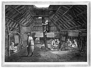 Dentro de uma casa em Oonalashka, c1776-1779.