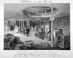 The Temple of the Muses Bookshop em Finsbury Square, Londres, c1810.                                  