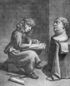 Menino desenhando um busto do imperador romano Vitélio, ca. 1665-75.