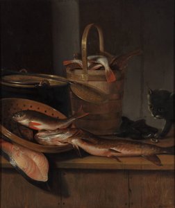 Ainda vida com peixe e um gato, c. 1650-1660
