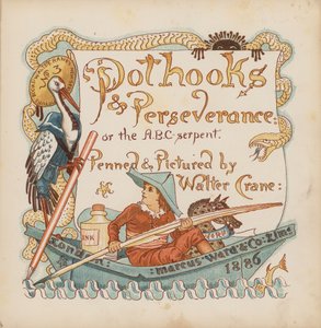 Ilustração para "Pothooks and Perseverance" de Walter Crane (litografia a cores) de Walter (after) Crane