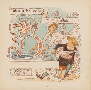 Ilustração para "Pothooks and Perseverance" de Walter Crane (litografia a cores) de Walter (after) Crane