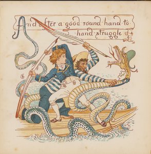 Ilustração para "Pothooks and Perseverance" de Walter Crane (litografia a cores) de Walter (after) Crane