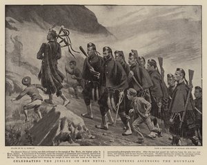 Comemorando o Jubileu em Ben Nevis, Voluntários subindo a montanha de Walter Charles Horsley
