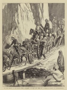 Na Marcha à Frente, Artilharia de Campanha cruzando o Indo por uma Ponte de Barcos em Khooshiahgurh