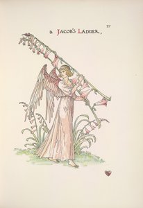 Uma escada de Jacob. Um anjo segurando uma escada feita de plantas de Walter Crane