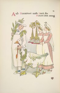 Um chefe de cozinha com um ganso. Duas senhoras carregando bandejas de Walter Crane