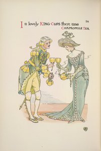 Um homem e uma mulher segurando chávenas de chá de camomila de Walter Crane