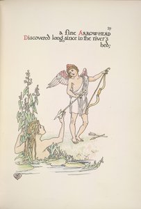 Um anjo segurando uma flecha, e uma senhora num rio ou lago de Walter Crane
