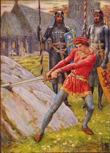 Arthur tira a espada da pedra, 1911. de Walter Crane