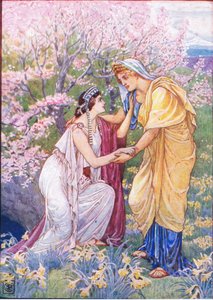 Demeter regozijou-se por sua filha estava ao seu lado, ilustração da história da Grécia, década de 1930 de Walter Crane