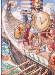 Ele se tornou um alvo para cada flecha, ilustração da The Story of Greece, de 1930 de Walter Crane